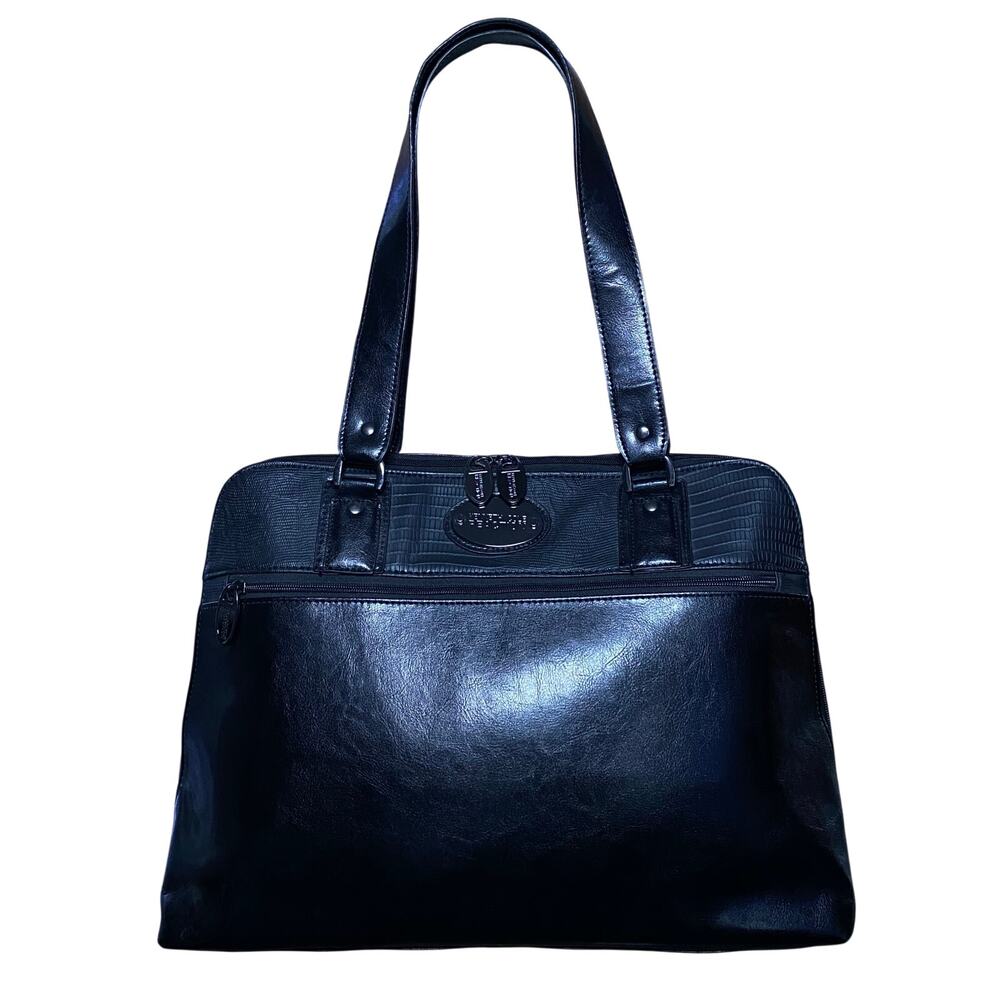 Corporate Chic Black Leather Briefcase Bag Minimalist Old Money Work Tote